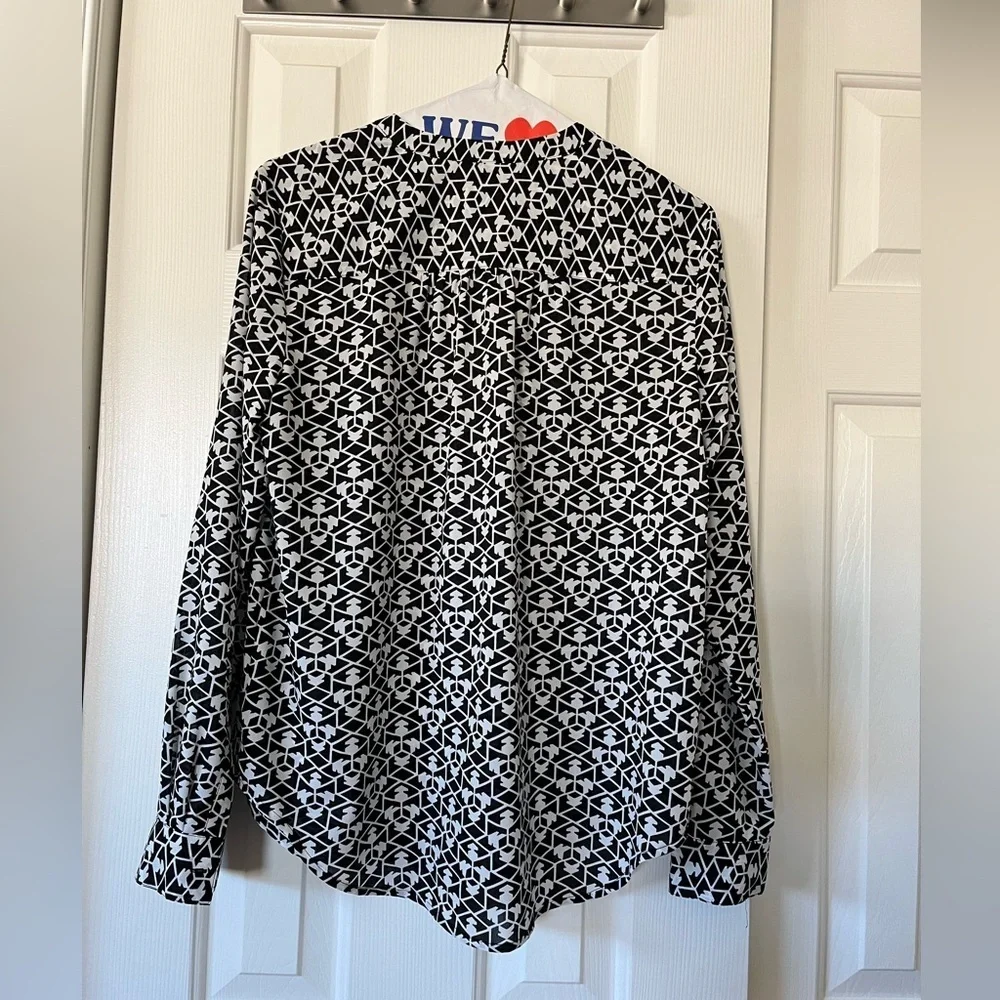 J. Crew size XS black and white sheer 5 button popover blouse